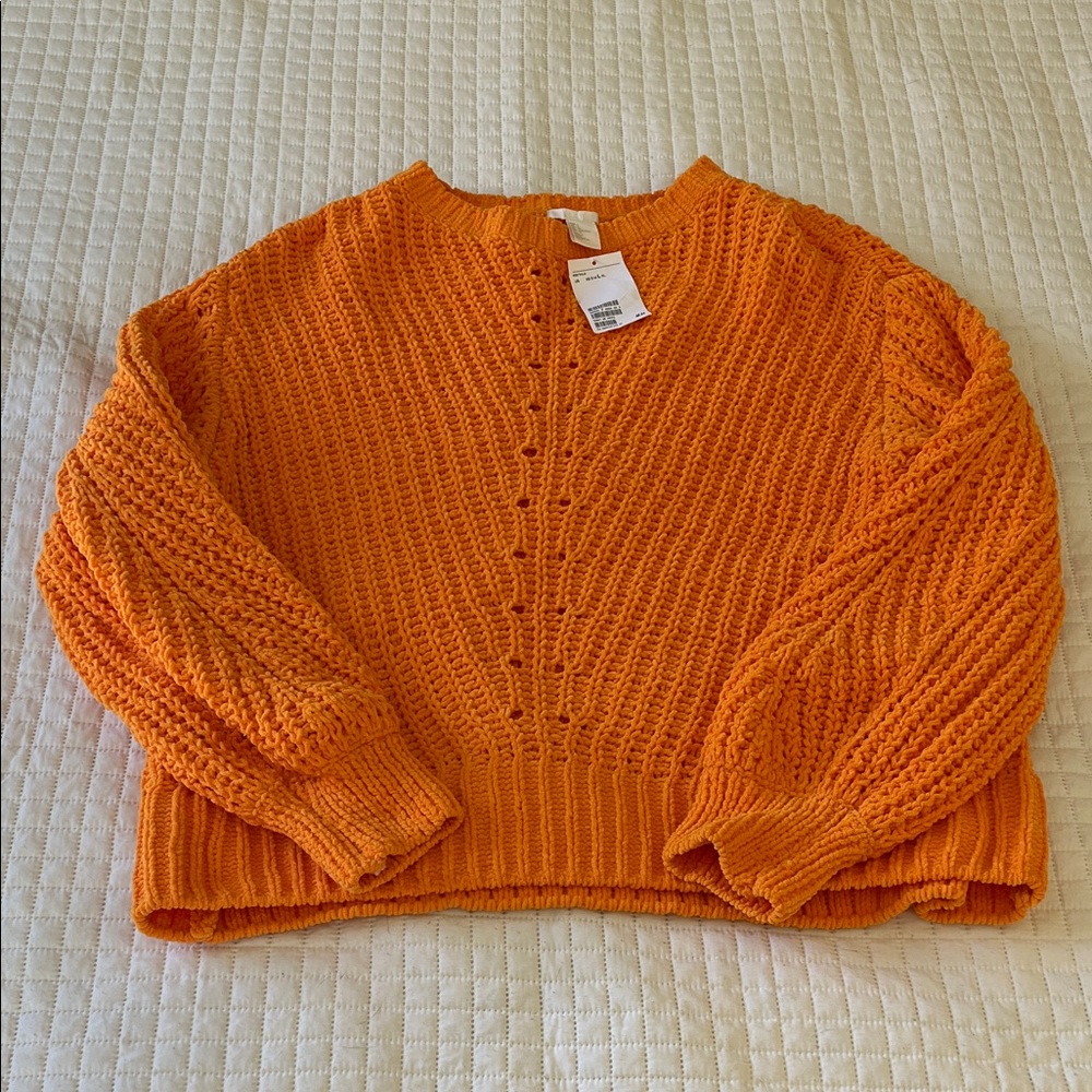 H&M Orange Chunky Crew Neck Sweater